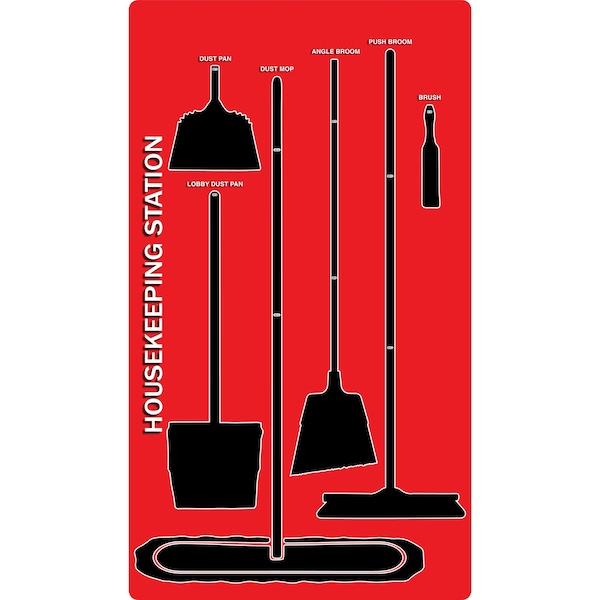 5S Housekeeping Shadow Board Broom Station Version 2 - Red Board / Black Shadows  With Broom